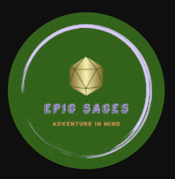 Logo of Epic Sages with geometric shape and green background.