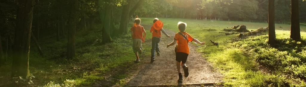 Kids running forest