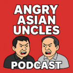 Two angry Asian men podcast hosts discussing topics passionately.
